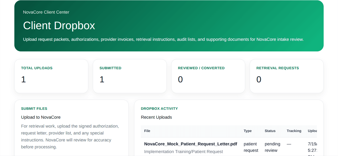 NovaCore secure client Dropbox